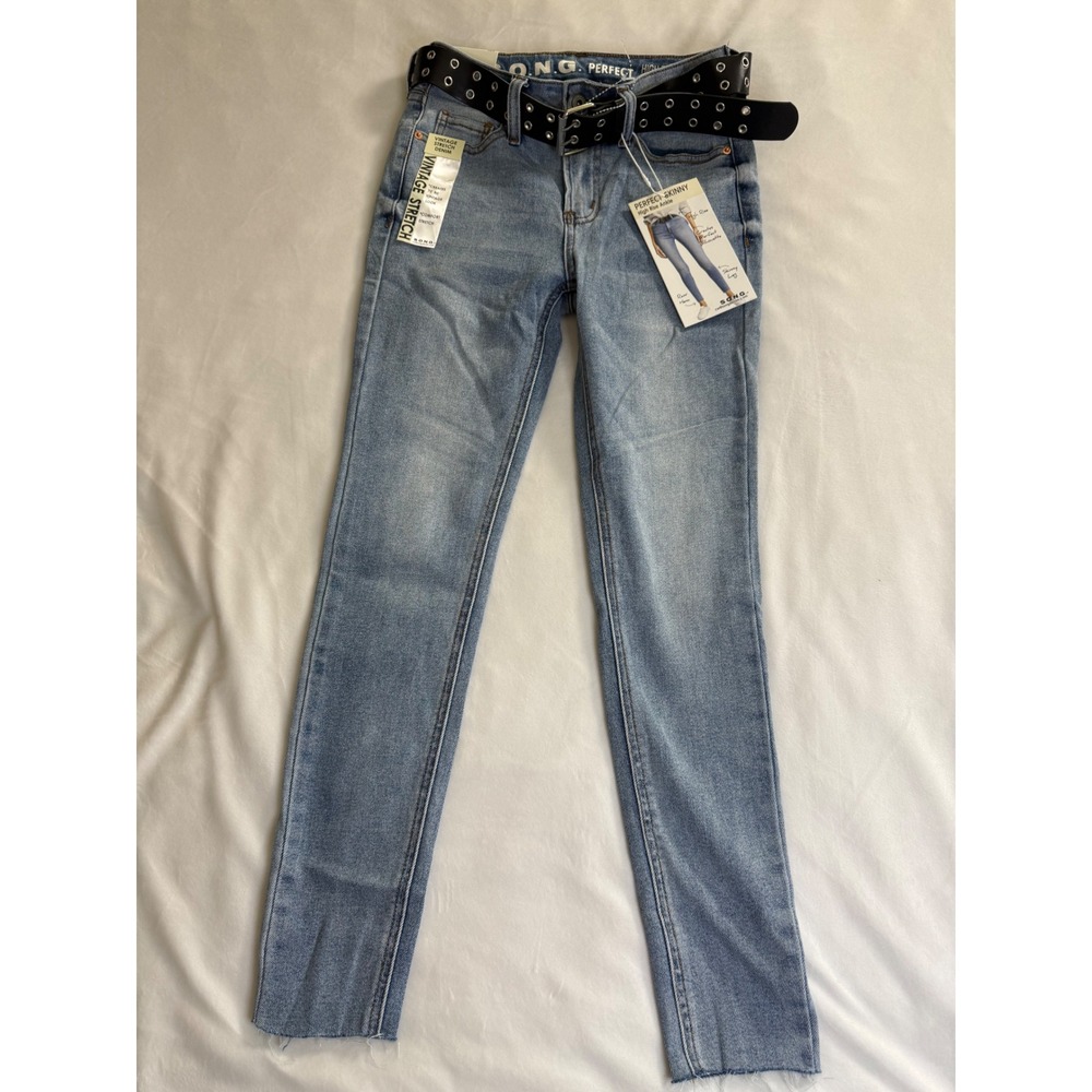 SONG Perfect Skinny Jeans High Rise Ankle Raw Hem Light Wash Denim Size 1/25